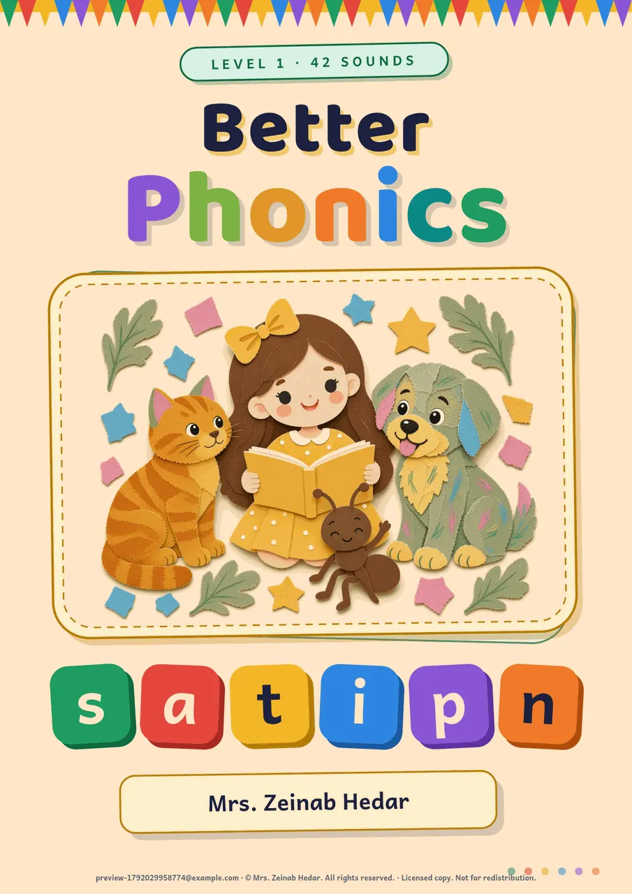 Printed A4 workbook cover from Better Phonics
